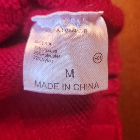 Cable Knit Turtleneck Long Sleeve Knee Length Sweater Dress, Medium, Holiday Red - Picture 7 of 8